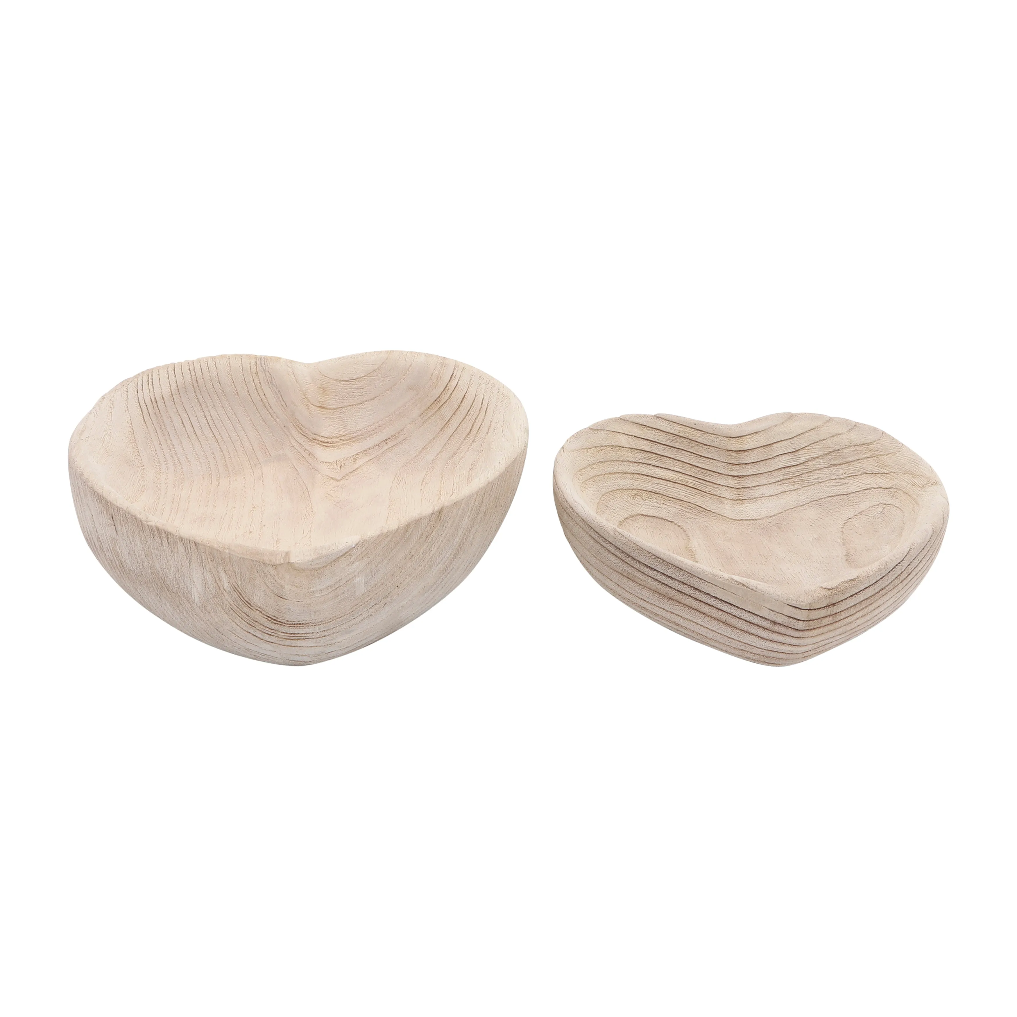 WOOD, S/2 9/10" HEART BOWLS, NATURAL