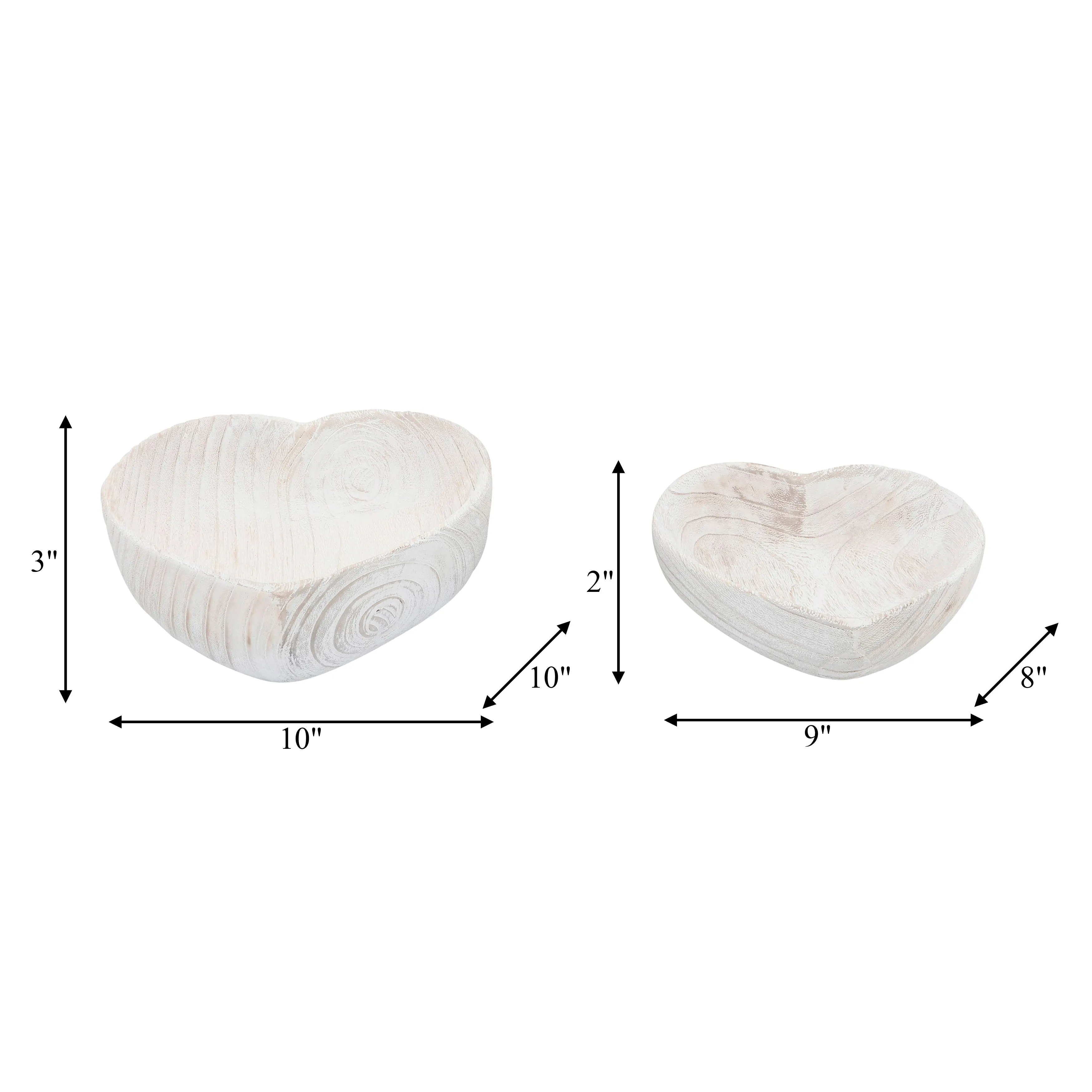 WOOD, S/2 9/10" HEART BOWLS, WHITE