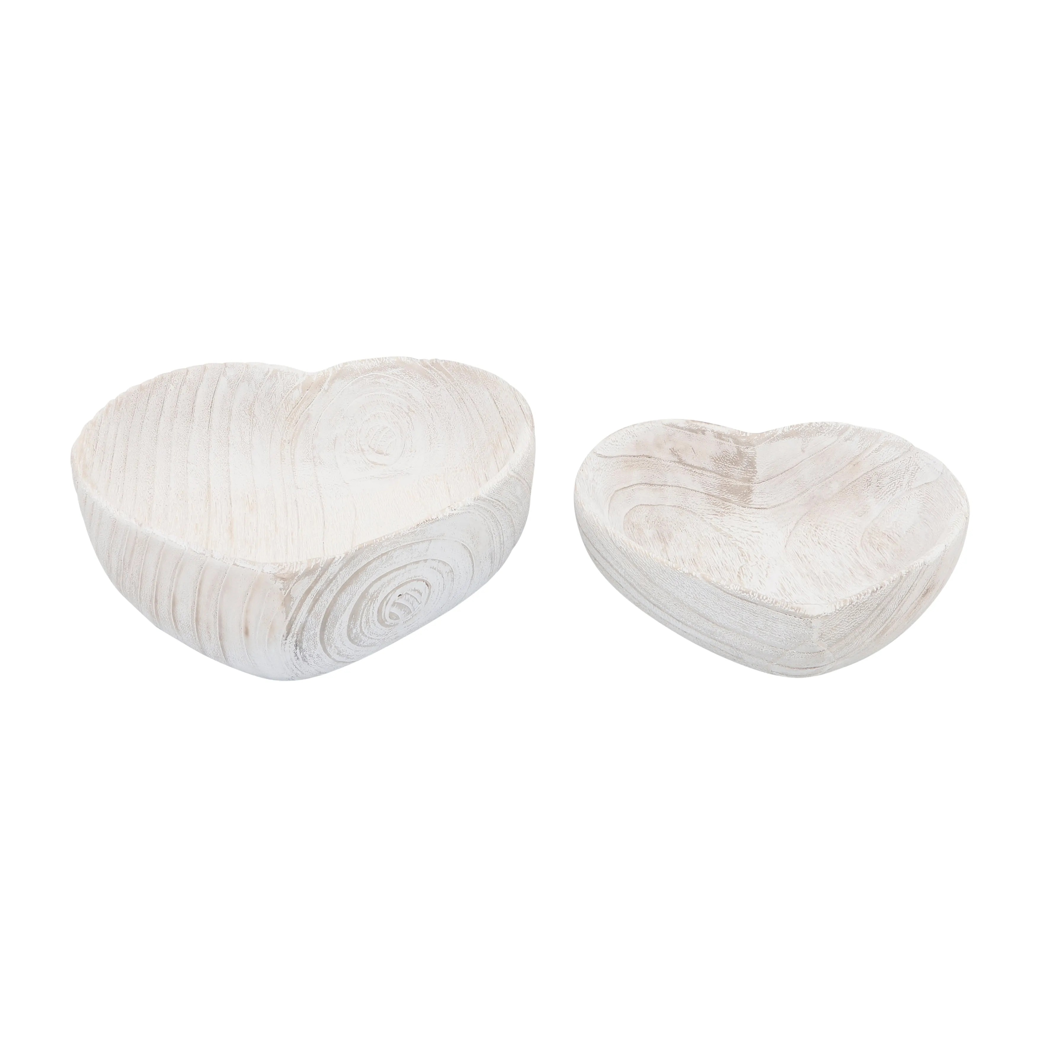 WOOD, S/2 9/10" HEART BOWLS, WHITE