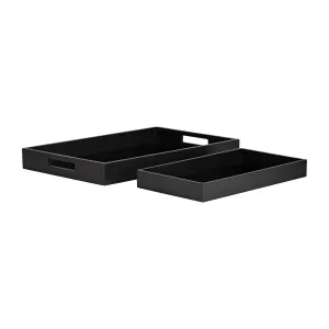 WOOD/GLASS, S/2 14/18"L REACTANGULAR TRAYS, BLACK