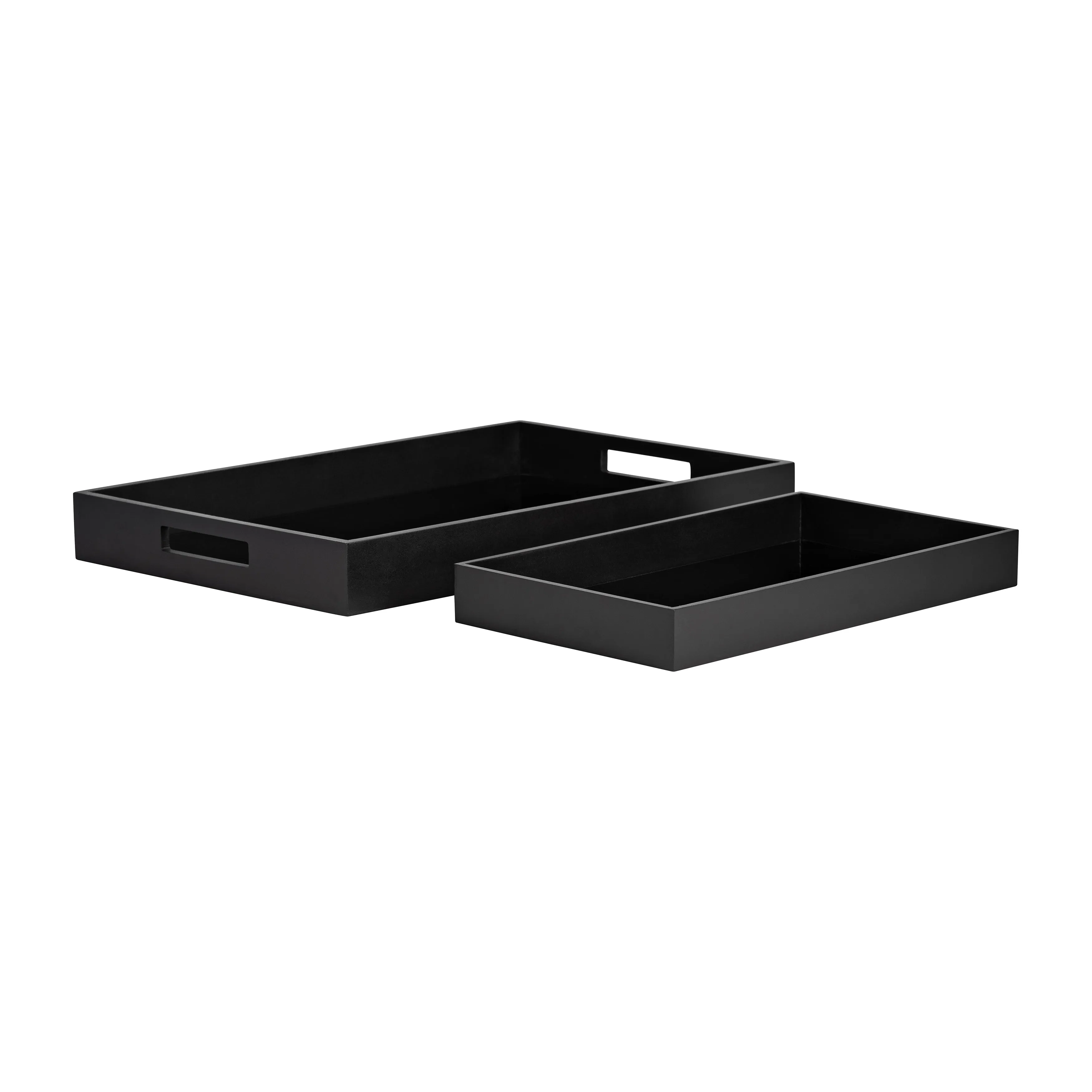 WOOD/GLASS, S/2 14/18"L REACTANGULAR TRAYS, BLACK