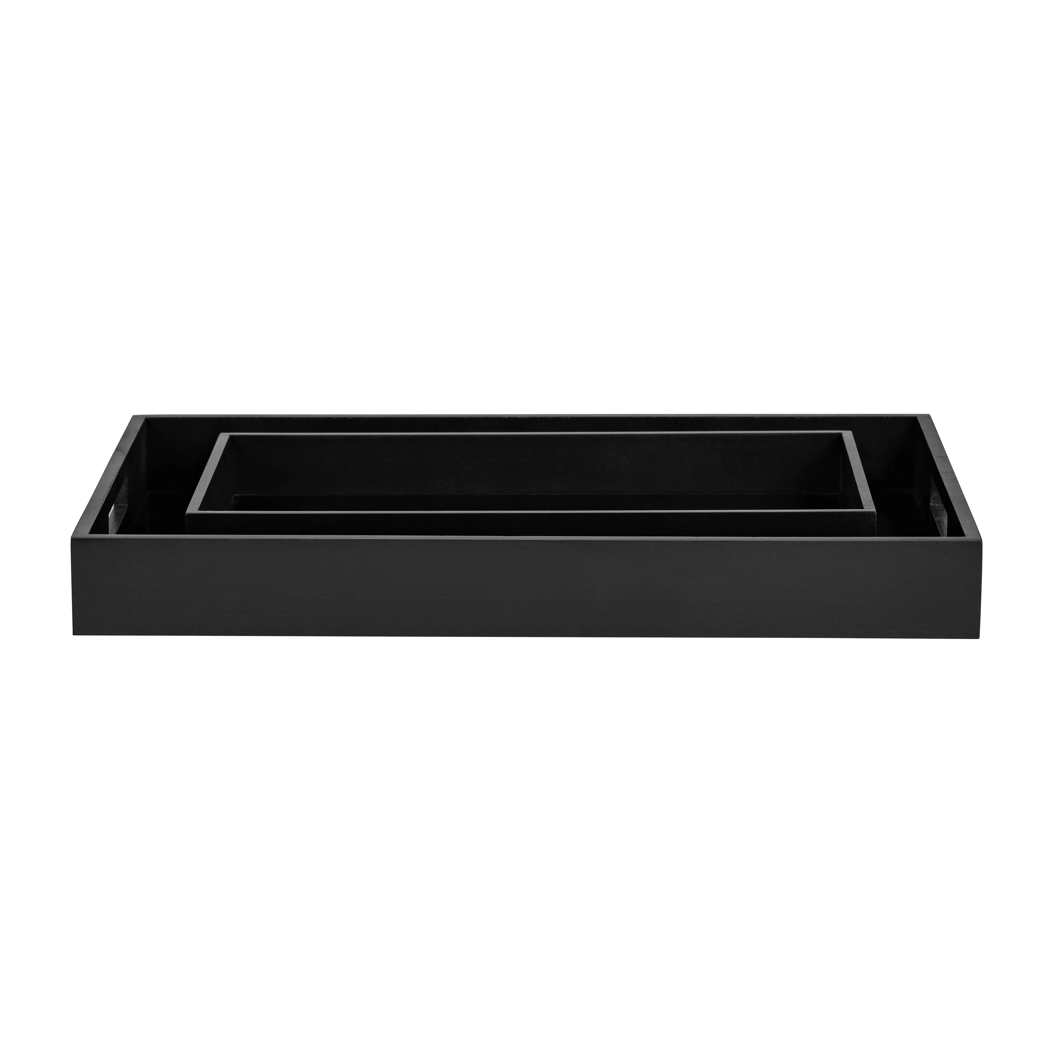 WOOD/GLASS, S/2 14/18"L REACTANGULAR TRAYS, BLACK