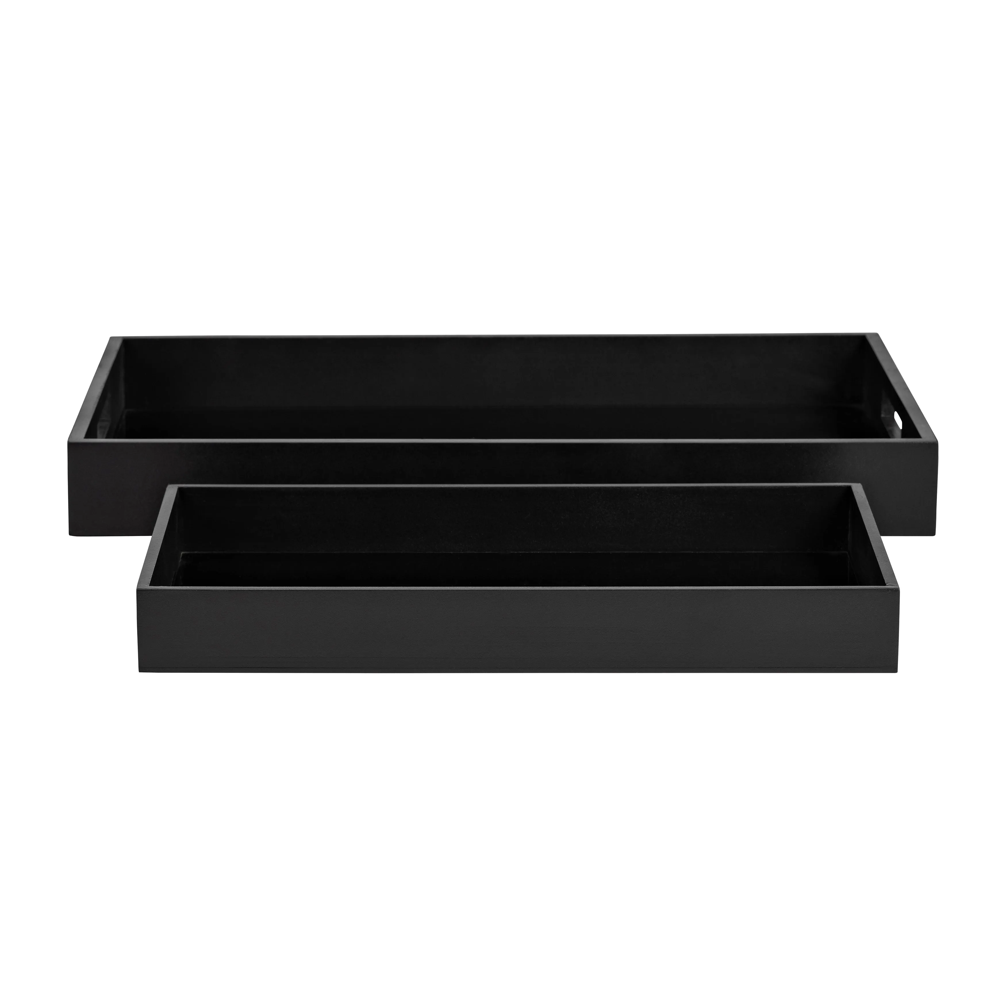 WOOD/GLASS, S/2 14/18"L REACTANGULAR TRAYS, BLACK