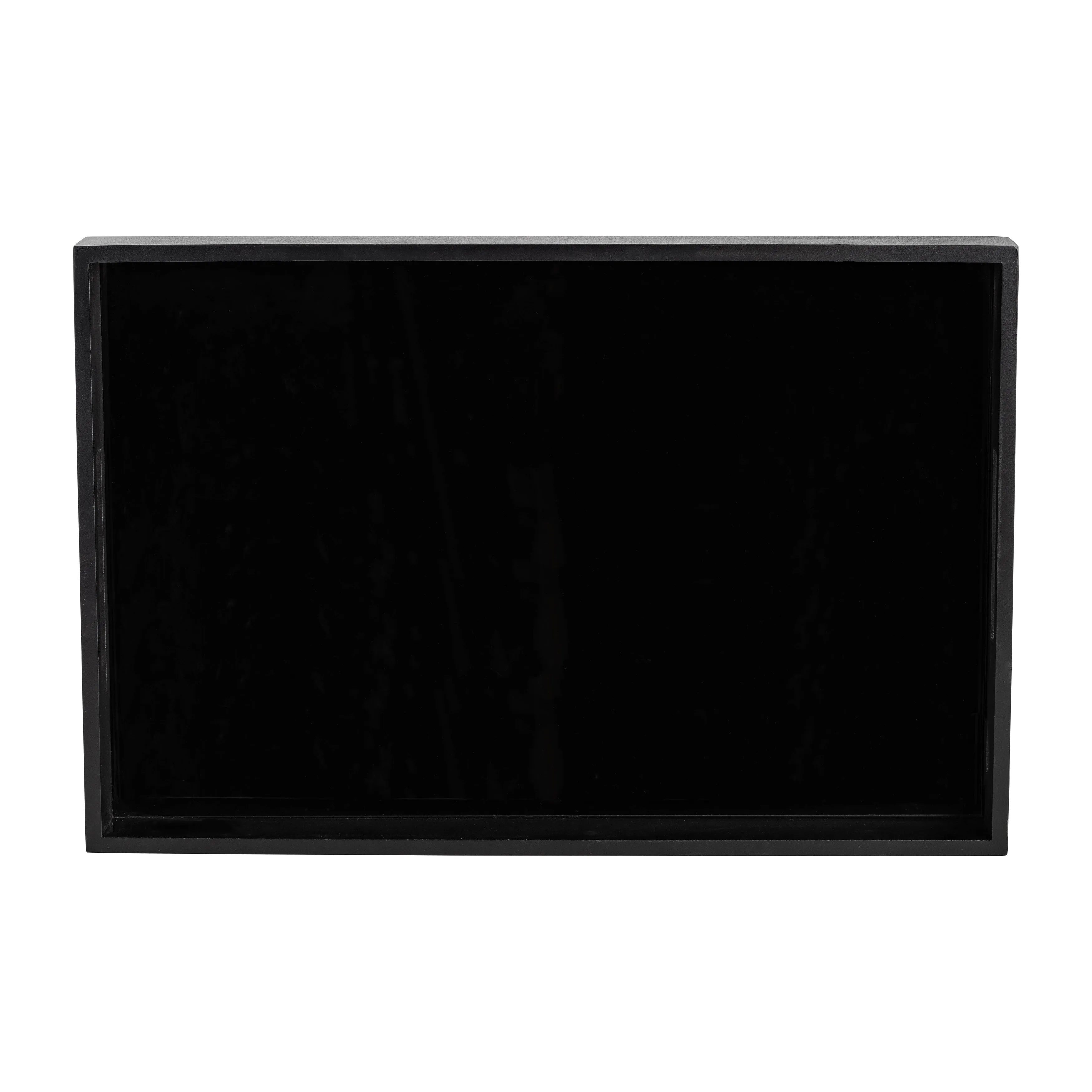 WOOD/GLASS, S/2 14/18"L REACTANGULAR TRAYS, BLACK