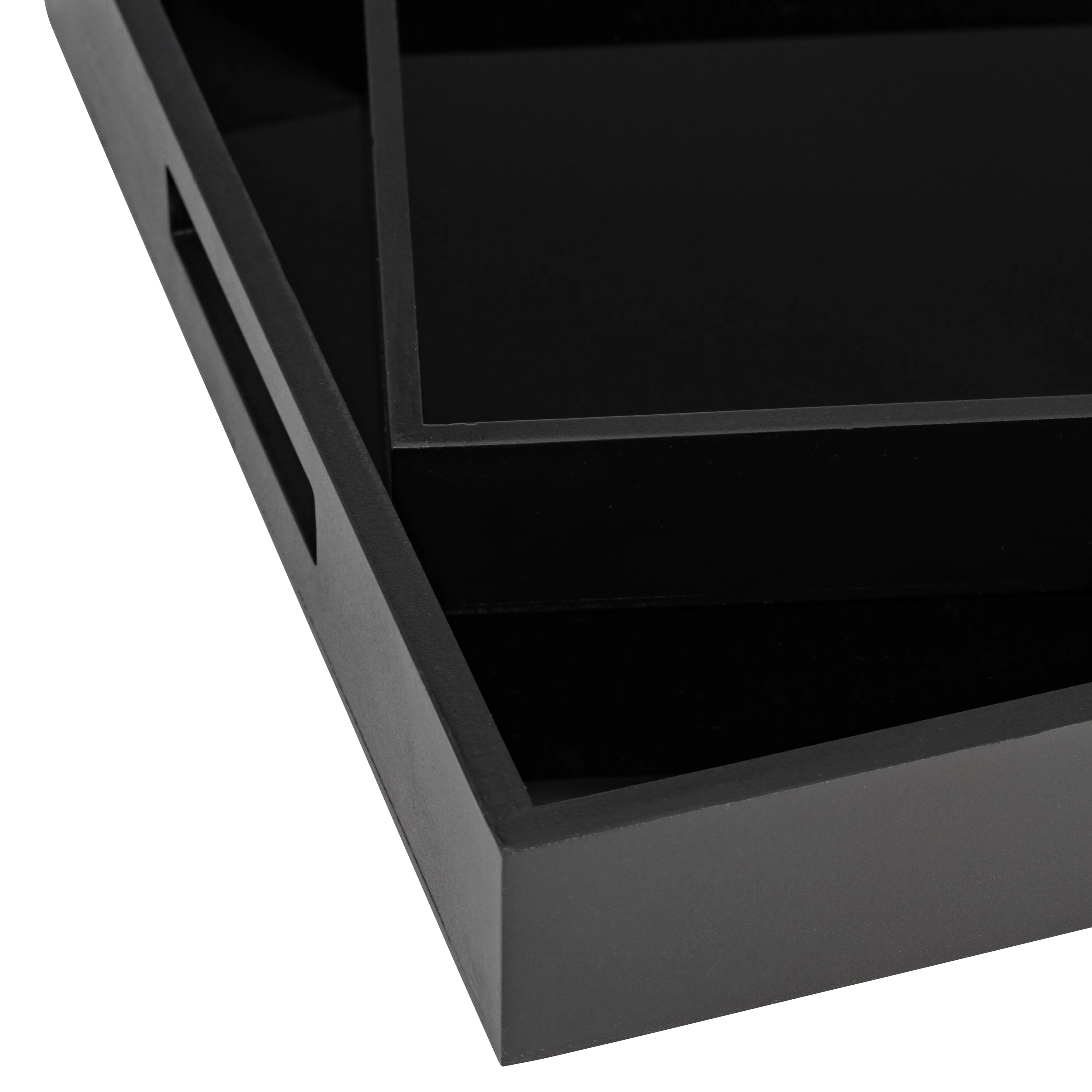 WOOD/GLASS, S/2 14/18"L REACTANGULAR TRAYS, BLACK